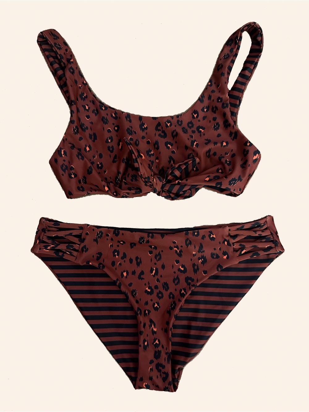 NWOT Reversible Animal Print Tie-Front Bikini Set